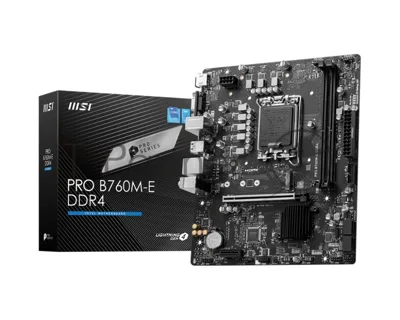 Материнская плата MSI PRO B760M-E DDR4, LGA1700, Intel B760, 2xDDR4, 4xSATA, 1xM.2, 1xPCIe 4.0 x16, HDMI, D-Sub, 1x1Gb LAN, 3x3.5 мм, 7.1, microATX