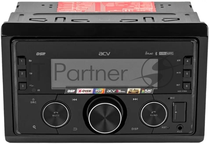 Автомагнитола ACV ADX-211BM, 2 DIN, Bluetooth, USB Type-A, AUX, пульт ДУ