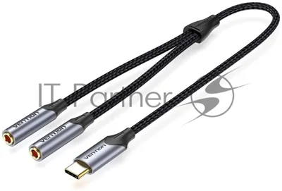 Переходник-разветвитель Vention гибкий USB-C M/Jack 3.5 мм F x 2 - 0.3 м