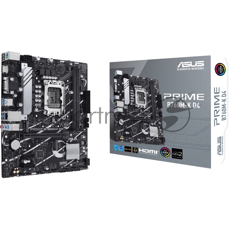 Материнская плата ASUS PRIME B760M-K D4, LGA1700, Intel B760, 2xDDR4, 4xSATA, 2xM.2, 1xPCIe 4.0 x16, 2xPCIe x1, HDMI, D-Sub, 1x2.5Gb LAN, 3x3.5 мм, 7.1, microATX