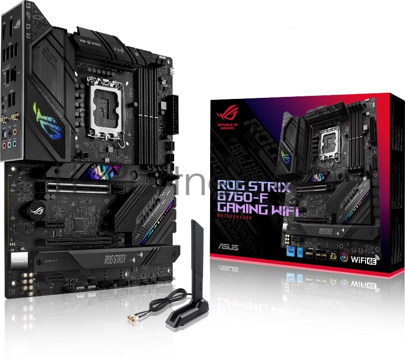 Материнская плата ASUS ROG STRIX B760-F GAMING WIFI, LGA1700, Intel B760, 4xDDR5, 4xSATA, 3xM.2, 2xPCIe x16, 2xPCIe x1, DisplayPort, HDMI, 1x2.5Gb LAN, USB Type-C, 5x3.5 мм, 7.1, ATX