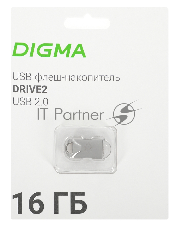 Флешка USB Digma DRIVE2 (DGFUM016A20SR), 16Gb, USB 2.0, R/W 20/10, серебристый