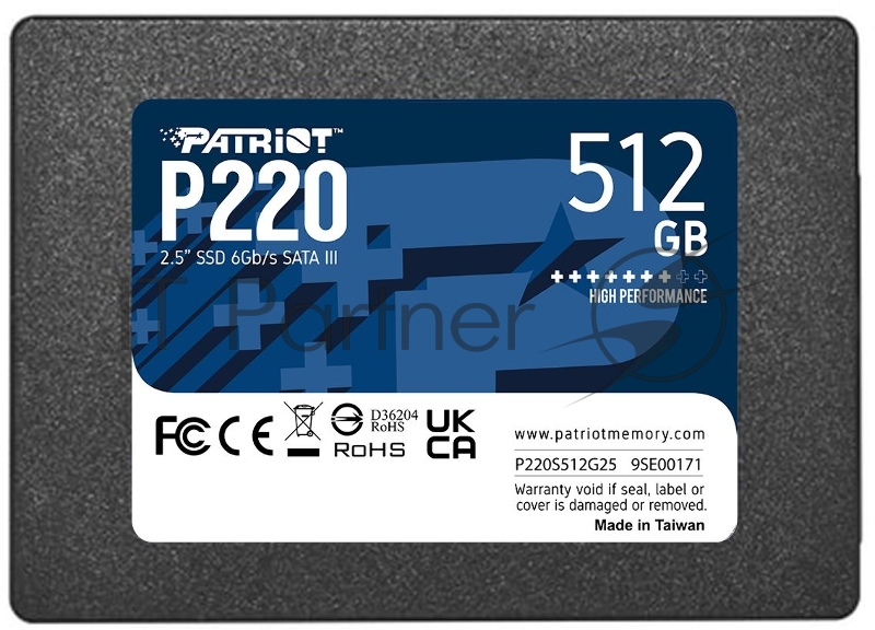 Накопитель SSD Patriot P220, 512Gb, SATA III, 2.5", R/W 550/500