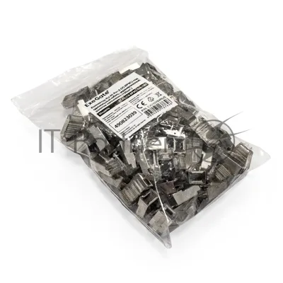 Коннектор ExeGate PL45-C5-8P8C-SH-100 RJ-45 cat.5e (8P8C) под одножильный кабель, экранированный, золотое напыление (100 шт)