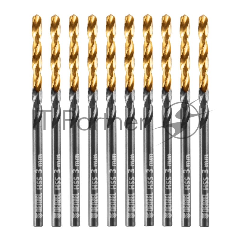 Сверло по металлу Denzel 3 мм, HSS-Tin, Golden Tip, 10 шт.