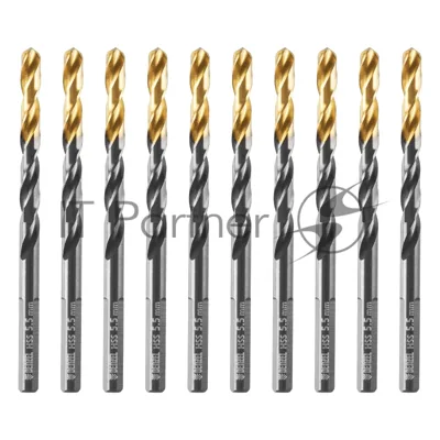 Сверло по металлу Denzel 5,5 мм, HSS-Tin, Golden Tip, 10 шт.