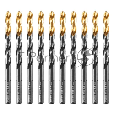 Сверло по металлу Denzel 6,5 мм, HSS-Tin, Golden Tip, 10 шт.