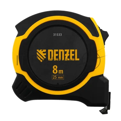 Рулетка Denzel 8м х 25мм, двухкомп. корпус, магнитный обрезиненный зацеп