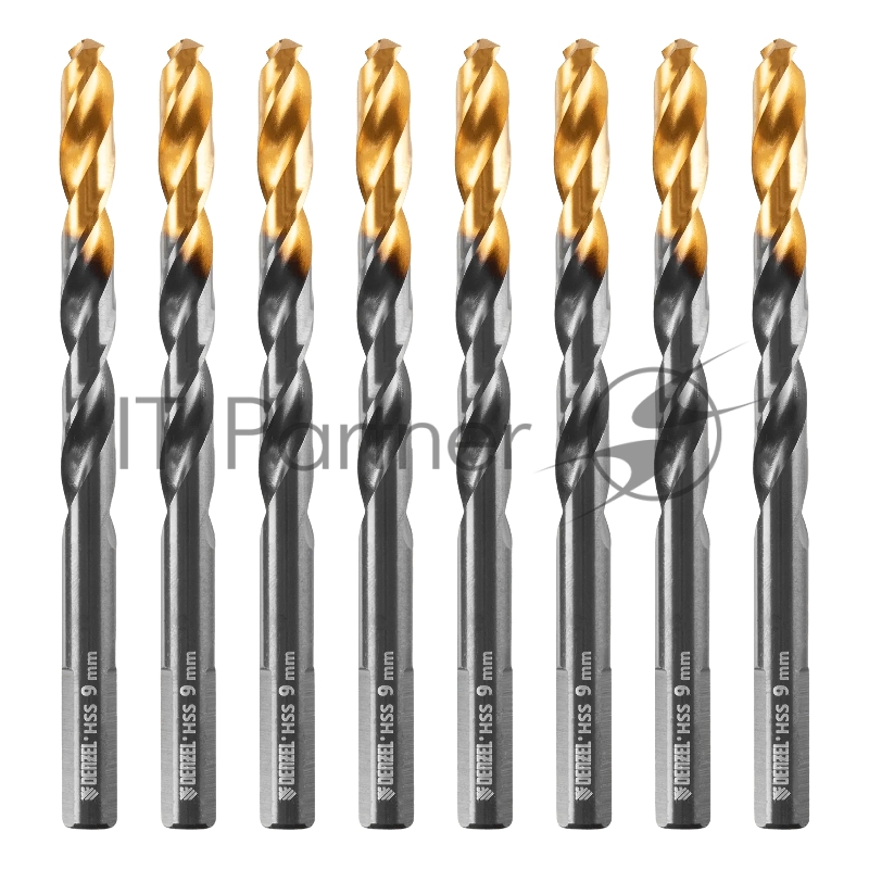 Сверло по металлу Denzel 9 мм, HSS-Tin, Golden Tip, 8 шт.