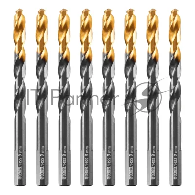 Сверло по металлу Denzel 9 мм, HSS-Tin, Golden Tip, 8 шт.