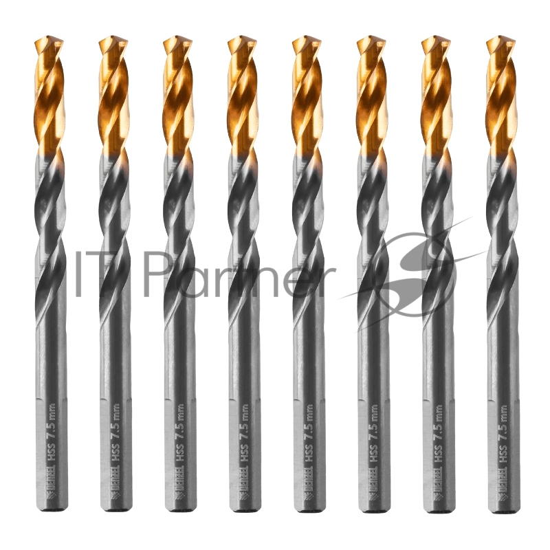 Сверло по металлу Denzel 7,5 мм, HSS-Tin, Golden Tip, 8 шт.
