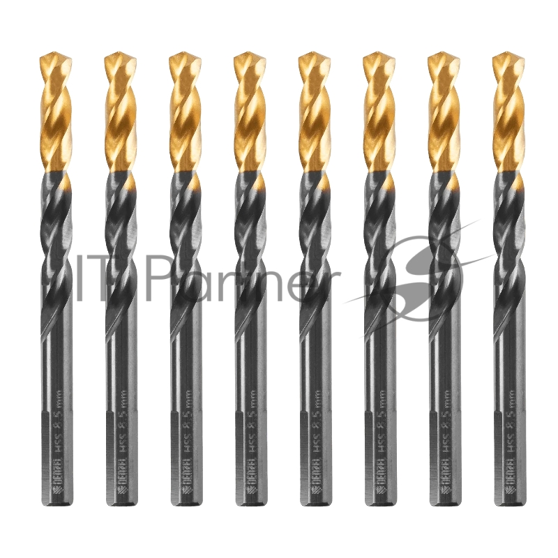 Сверло по металлу Denzel 8,5 мм, HSS-Tin, Golden Tip, 8 шт.