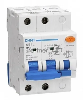 Выключатель автоматический дифференциального тока CHINT NB1L 2P C16 30mA тип AC 10kA (54мм)