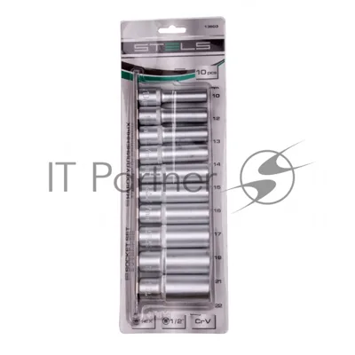 Набор удлиненных торцевых головок 1/2", 6-ти гр., CrV, 10шт., 10-22мм Stels