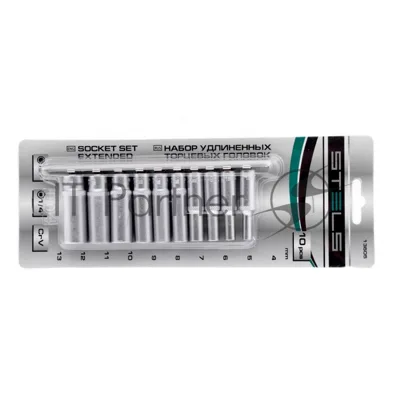Набор удлиненных торцевых головок Stels 1/4", 6-ти гр., CrV, 10шт., 4-13 мм