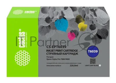 Картридж струйный Cactus CS-EPT6039 (T6039) светло-серый пигментный (220 мл) для Epson Stylus PRO 7880/9880