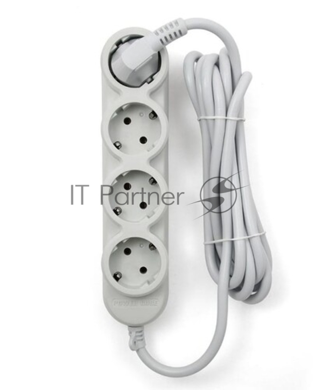 Удлинитель PC 3 м, 4 р, без выкл., 10А черный PC-1B-3M