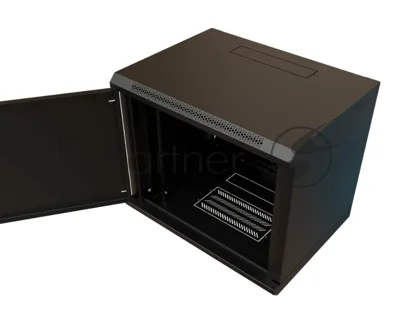 Шкаф коммутационный WRline (WR-TW-1245-SR-RAL9004) настенный 12U 600x450 мм пер. дв. металл 2 бок. пан. 60 кг черный 370 мм 650 мм IP20 сталь