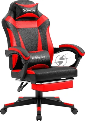 Кресло Defender CRUISER BLACK/RED черный/красный, экокожа, подставка для ног