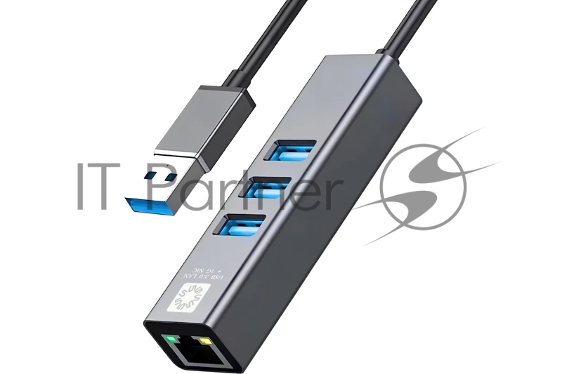 Кабель-адаптер USB3.0 5bites UA3-45-11BK, 3*USB3.0, RJ45 1G, AL, серый