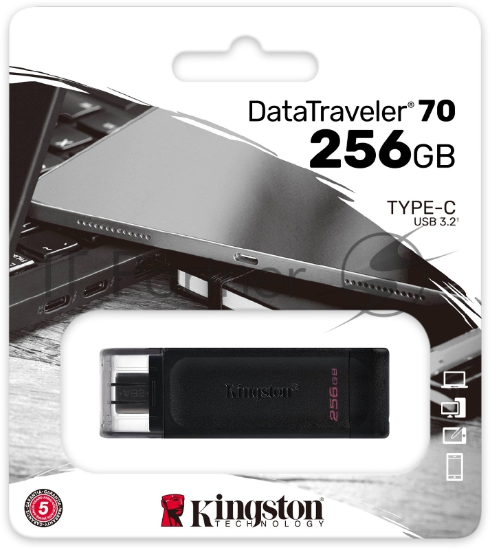 Флешка USB Kingston DataTraveler DT70 (DT70/256Gb), 256Gb, USB Type-C 3.2, R/W 70/45, черный