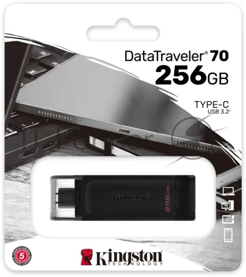 Флешка USB Kingston DataTraveler DT70 (DT70/256Gb), 256Gb, USB Type-C 3.2, R/W 70/45, черный