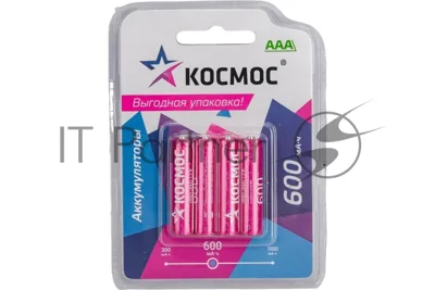 Аккумулятор AAA/R03 NI-MN 600мА.ч BP-4 (блист.4шт) КОСМОС KOCR03NIMH600mAh4BL