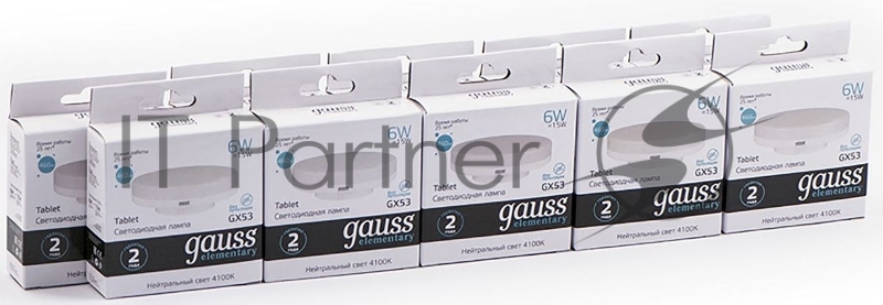 Лампа светодиодная Gauss Elementary GX53 6Вт цок.: GX53 таблетка 220B 4100K св. свеч. бел. ней. (упак.: 10 шт)