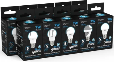 Лампа светодиодная Gauss 102502307 7Вт цок.: E27 груша 220B 6500K св. свеч. бел. хол. (упак.: 10 шт)