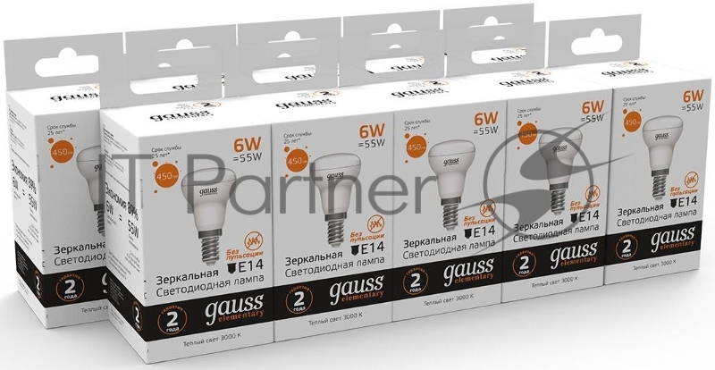 Лампа светодиодная Gauss Elementary 63116 6Вт цок.: E14 рефлек. 220B 3000K св. свеч. бел. теп. (упак.: 10 шт)