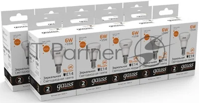 Лампа светодиодная Gauss Elementary 63116 6Вт цок.: E14 рефлек. 220B 3000K св. свеч. бел. теп. (упак.: 10 шт)