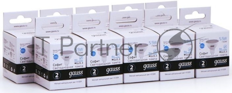 Лампа светодиодная Gauss Elementary MR16 5.5Вт цок.: GU5.3 спот 220B 4100K св. свеч. белый. ней. (упак.: 10 шт)