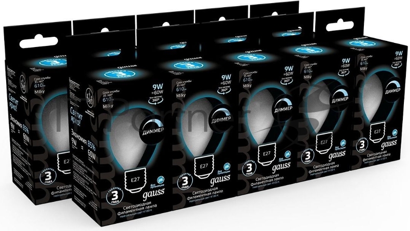 Лампа светодиодная Gauss Filament 105202209-D 9Вт цок.: E27 шар 220B 4100K св. свеч. белый нейт. (упак.: 10 шт)