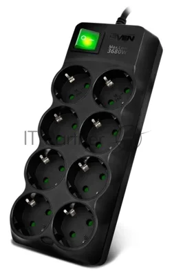 Сетевой фильтр SVEN SF-08E-16 (3 м 8 розеток с защитными шторками,16А) черный, цветная коробка