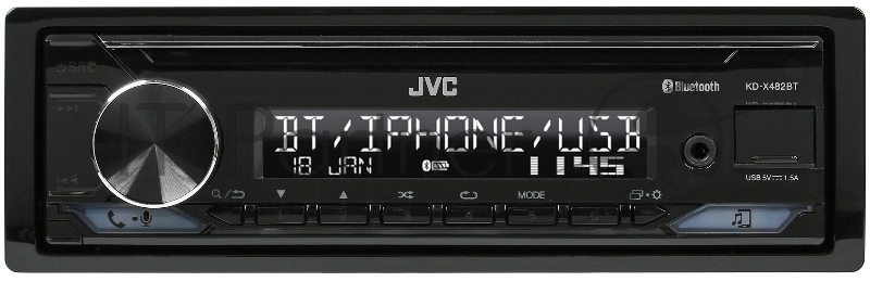 Автомагнитола JVC KD-X482BT, 1 DIN, Bluetooth, USB Type-A, AUX, съёмная панель