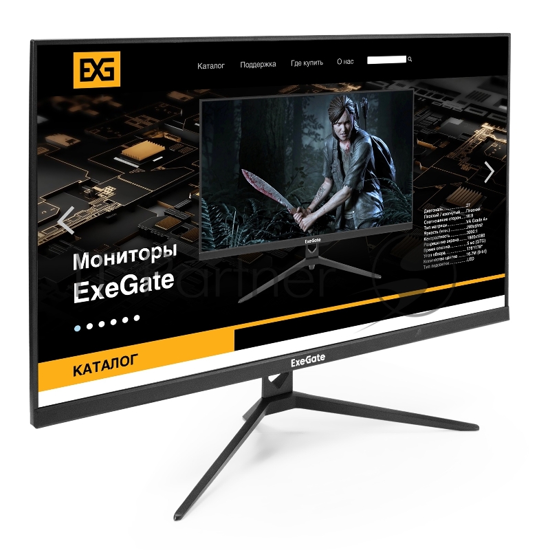 Монитор 27" ExeGate ProSmart EV2707A VA 1920x1080, 75 Гц, 5 мс, 16:9, 280 кд/м², 1xHDMI, 1xVGA, 3.5 мм, черный