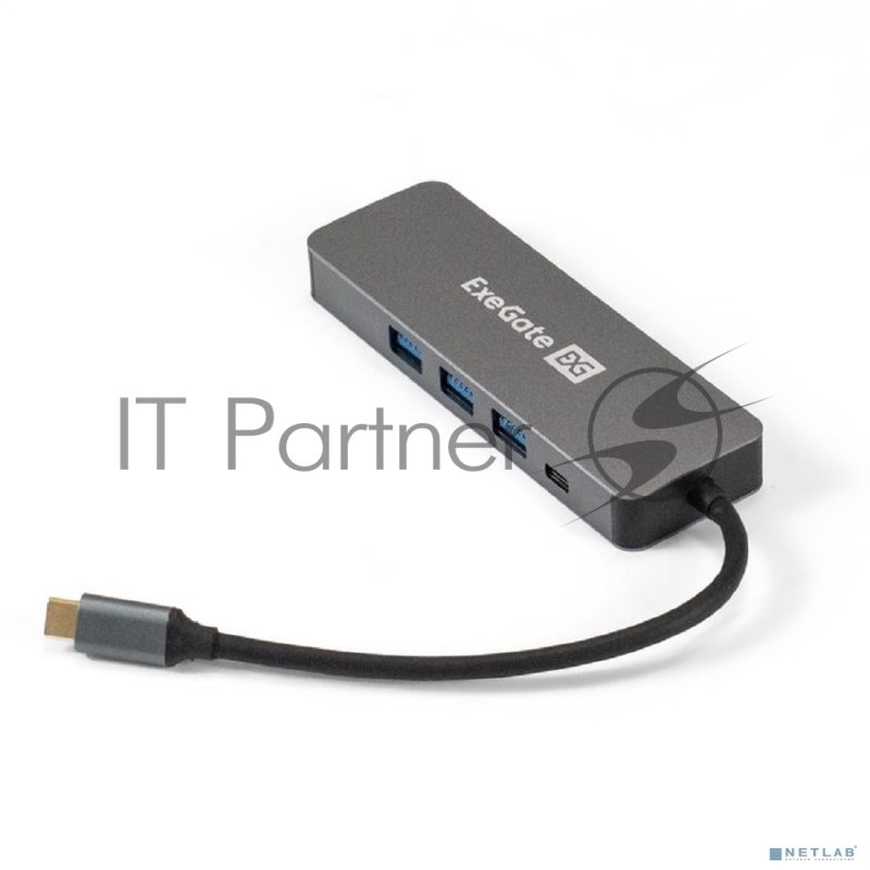 USB-концентратор ExeGate DUB-31C/PD/H (кабель-адаптер USB Type-C --> 3xUSB3.0 + PD 60W + HDMI 4K@30Hz, Plug&Play, серый)