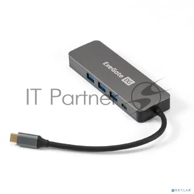 USB-концентратор ExeGate DUB-31C/PD/H (кабель-адаптер USB Type-C --> 3xUSB3.0 + PD 60W + HDMI 4K@30Hz, Plug&Play, серый)