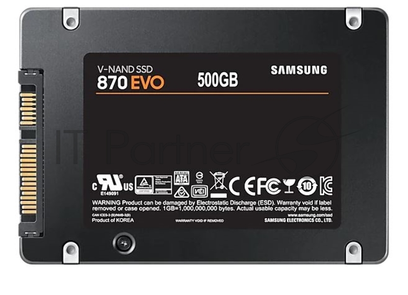 Накопитель SSD SAMSUNG 870 EVO 500Gb Наличие SATA 3.0 3D NAND Скорость записи 530 Мб/сек. Скорость чтения 560 Мб/сек. 2,5" TbW 300 Тб MZ-77E500B/KR