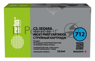 Картридж струйный Cactus CS-3ED68A 712 пурпурный (29 мл) для HP DJ T230/630