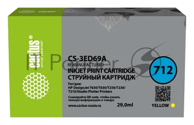 Картридж струйный Cactus CS-3ED69A 712 желтый (29 мл) для HP DJ T230/630