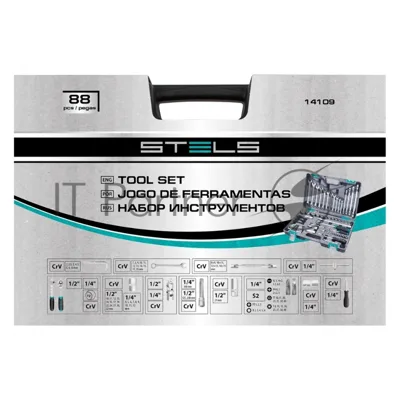 Набор инструментов Stels 1/2", 1/4", CrV, пластиковый кейс 88 предметов