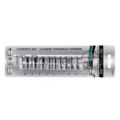 Набор торцевых головок, 1/4", 12-ти гр., CrV, 10 шт., 4-13мм Stels