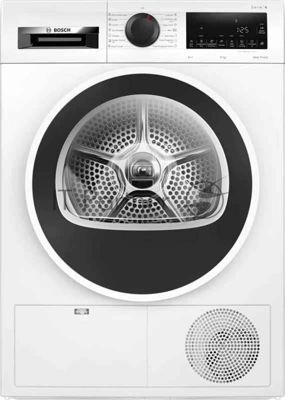 Сушильная машина Bosch WQG24100BY белый, 9 кг, сушка - тепловой насос, программ - 14, 59.8 x 84.2 x 61.3 см