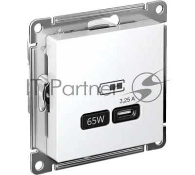 Розетка USB AtlasDesign тип C 65Вт QC PD высокоскор. ЗУ механизм бел. SE ATN000127