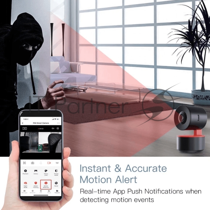 Камера MOES Smart camera WCM-P04 Wi-Fi with voice control, 2 МП, 345 град., до 128 Гб, 5В