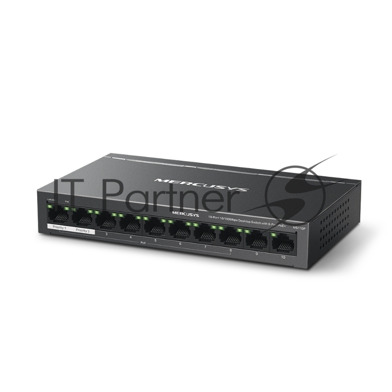 Коммутатор Mercusys MS110P, 8×100 Мбит/с PoE + 2×100 Мбит/с Uplink, неуправляемый