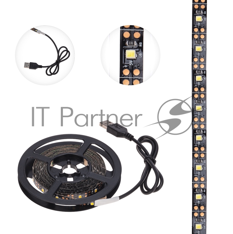Лента светодиодная с USB-коннектором 5 В IP23 SMD 2835 60 LED/м 3 м теплый белый (2700 K) LAMPER