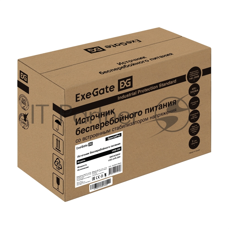 Источник бесперебойного питания ExeGate SpecialPro UNB-500.LED.AVR.2SH 500VA/300W, LED, AVR, 2*Schuko, черный