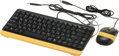 Комплект клавиатура+мышь A4Tech FStyler F1110 проводной, USB, 2000 DPI, чёрный/жёлтый